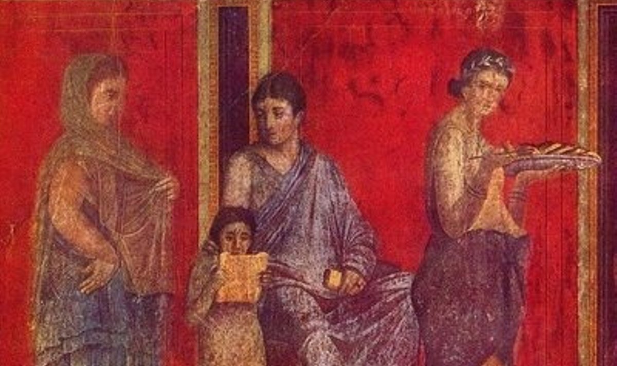 Kalli punase värviga fresko Müsteeriumide villa seinal
