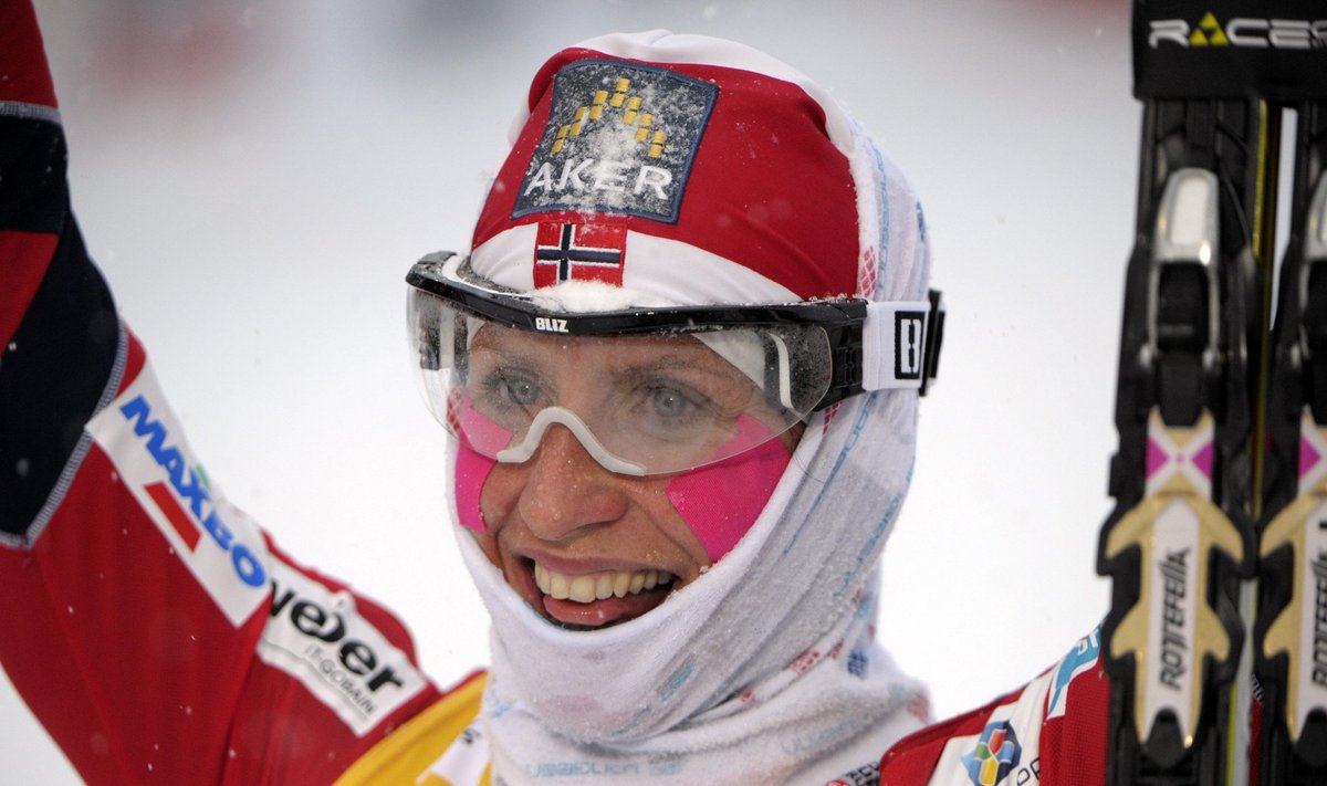 Norway's Marit Bjorgen celebrates in FIS World Cup Ruka Nordic Opening 2012 in Kuusamo