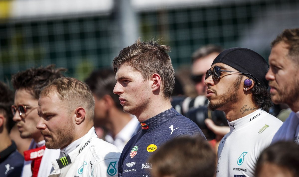 Vasakult: Valtteri Bottas, Max Verstappen, Lewis Hamilton, Sebastian Vettel