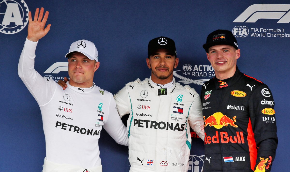 Valtteri Bottas, Lewis Hamilton ja Max Verstappen