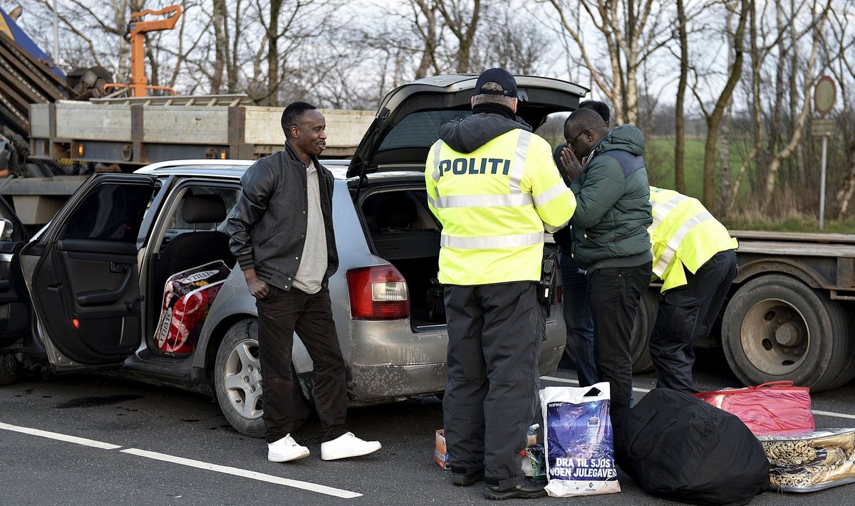 Taani on taastanud piirikontrolli ja karmistanud varjupaigataotlejaid puudutavaid seadusi. Pildil uurivad Taani politseinikud Saksamaalt saabunud piiriületajate autot.
