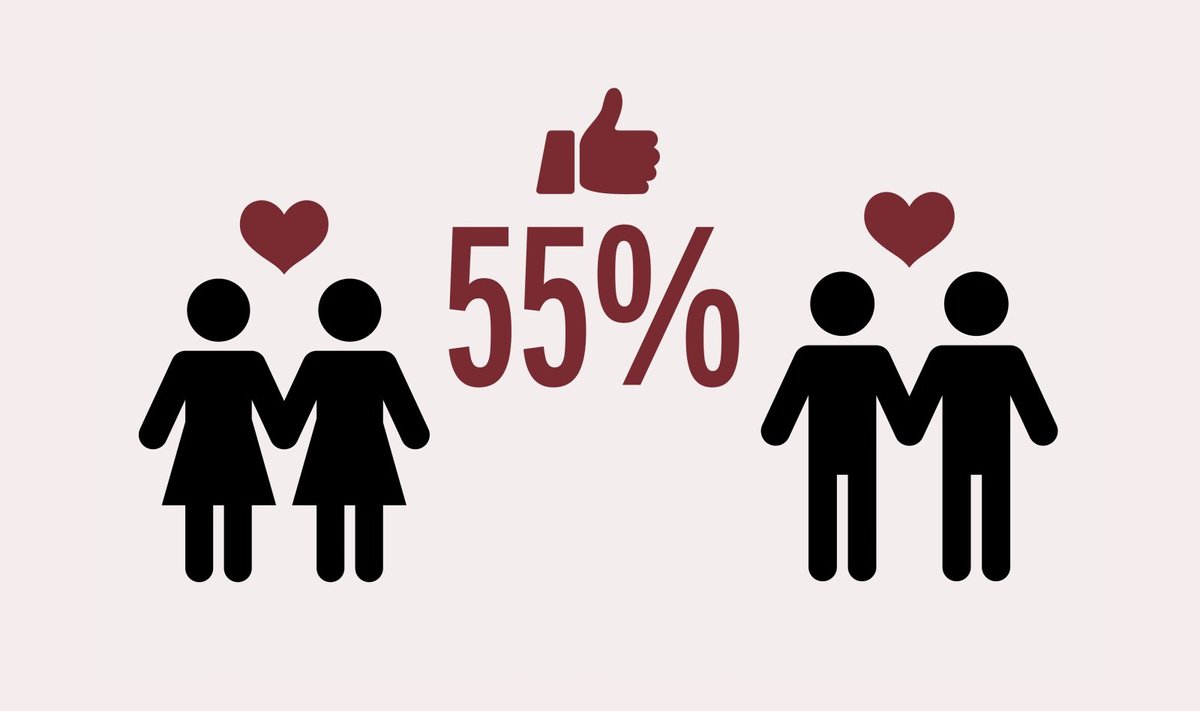 55% inimestest, kes tohiksid rahvahääletusel osaleda, on kooseluseaduse poolt.