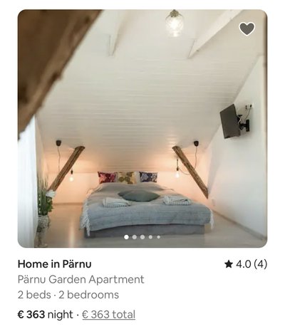 Kuvatõmmis Airbnb kodulehelt