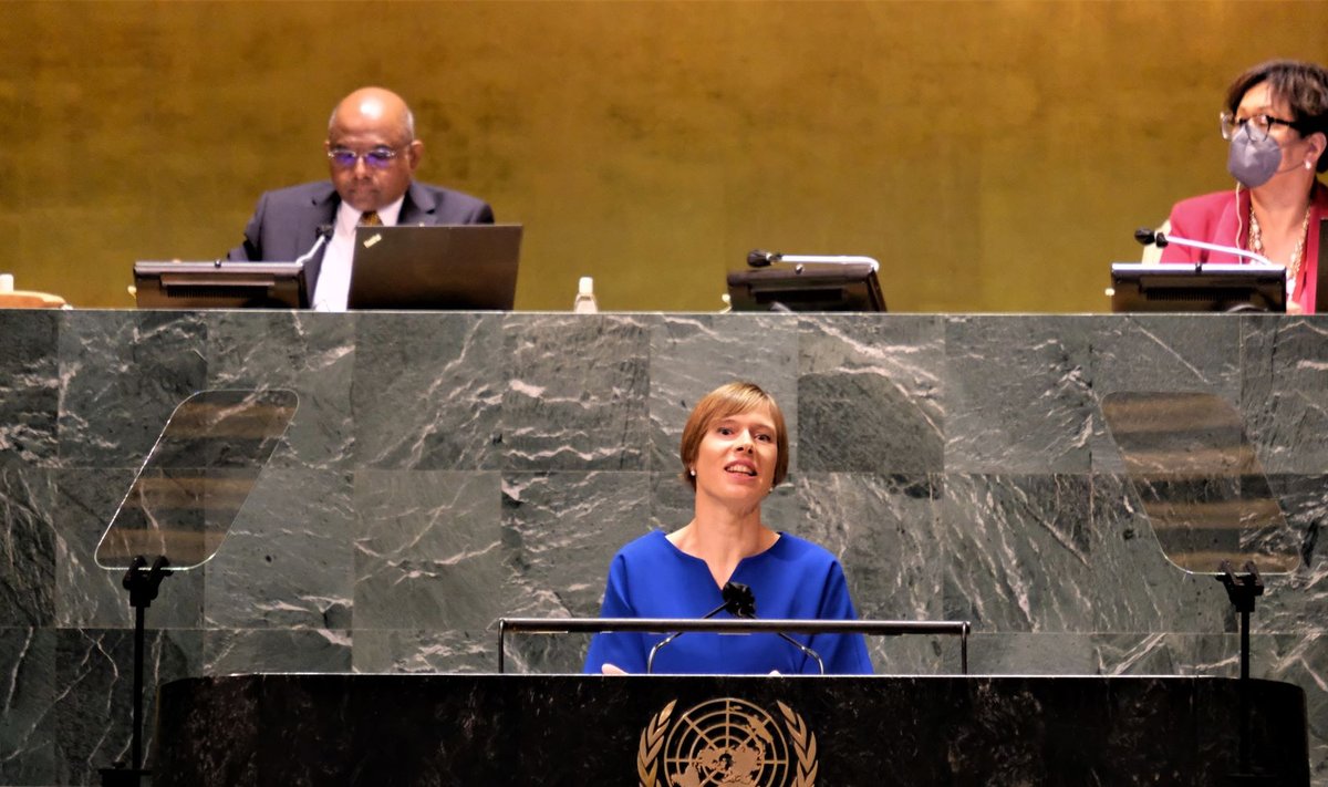 Kersti Kaljulaid ÜROs kõnet pidamas.