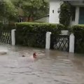 ВИДЕО: Сильный ливень затопил улицы Курессааре — люди плавают прямо в дождевой воде!