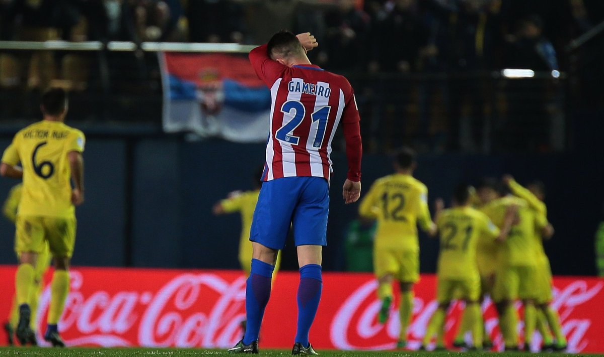 Atletico ründaja Kevin Gameiro Villarreali värava üle rõõmu ei tundnud.