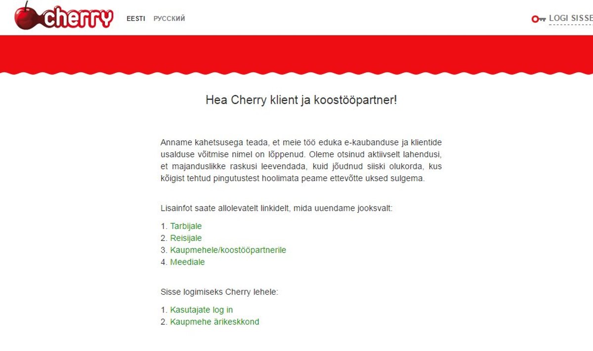 Cherry.ee veebilehekülg annab samuti portaali lõpetamisest teada