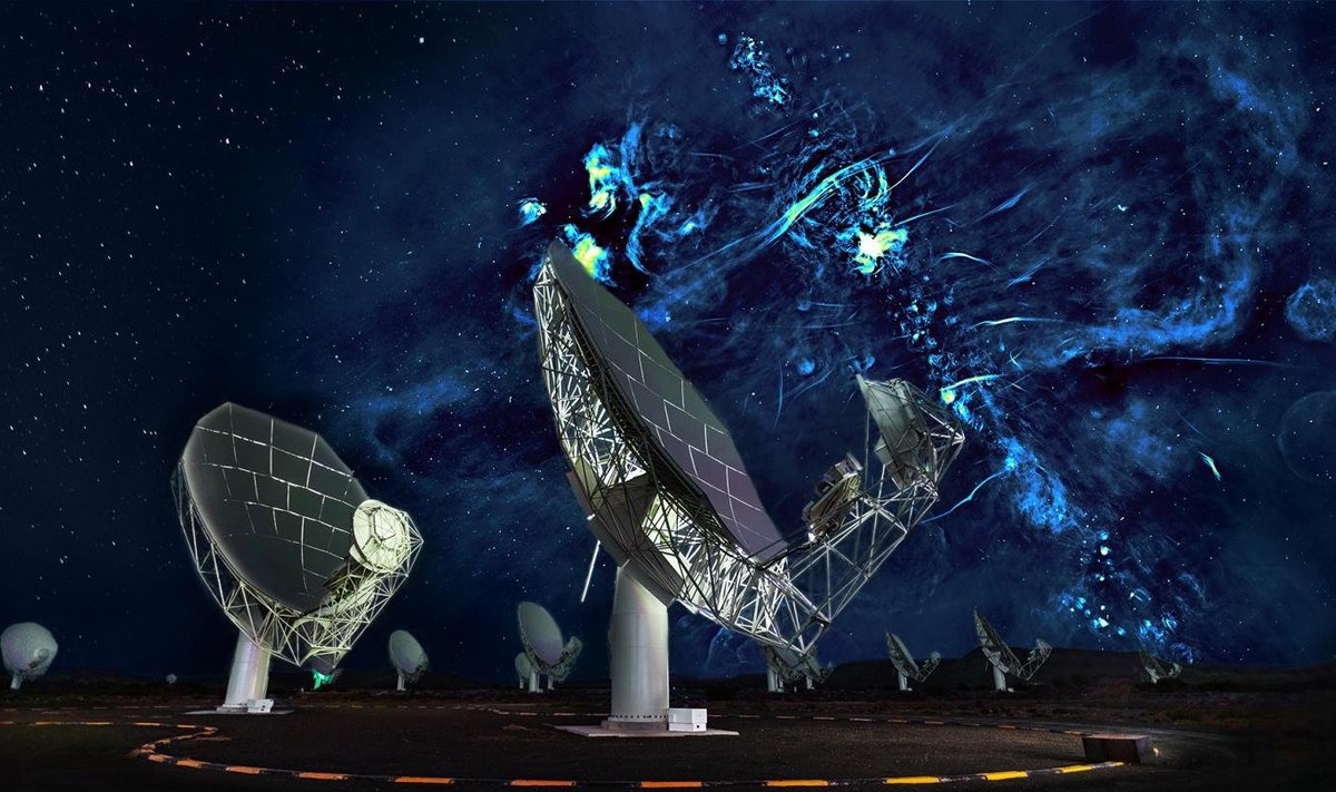Raadiopilt Linnutee keskkohast koos MeerKATi teleskoobi kujutisega