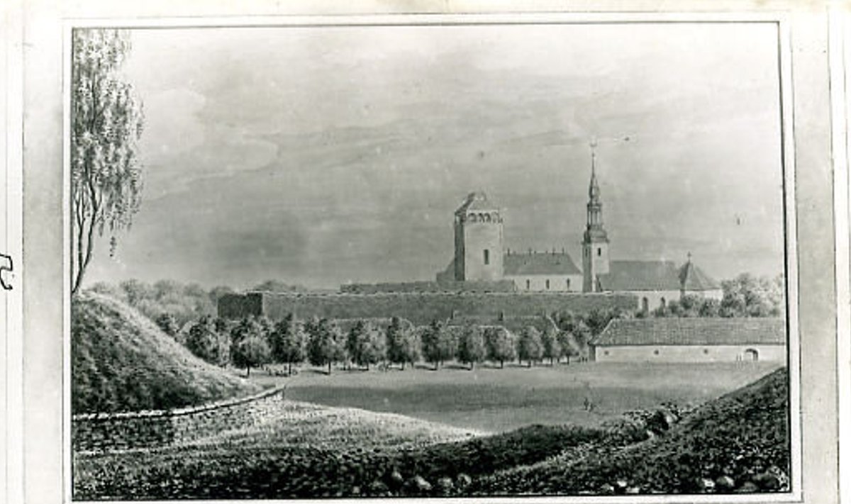 Põltsamaa loss ja kirik 1828. aasta gravüüril.