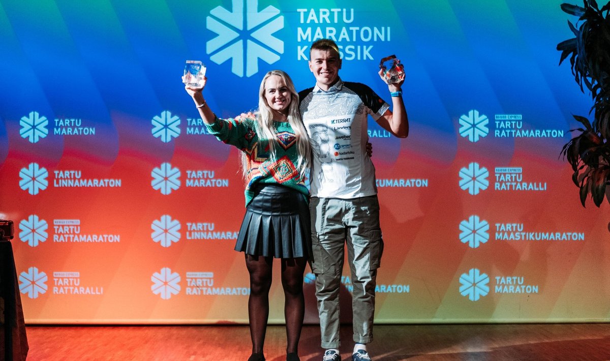 Tartu Maratoni Klassik 2023 võitjad Ann-Christine Allik ja Kristo Prangel. Autor: Andri Tallo