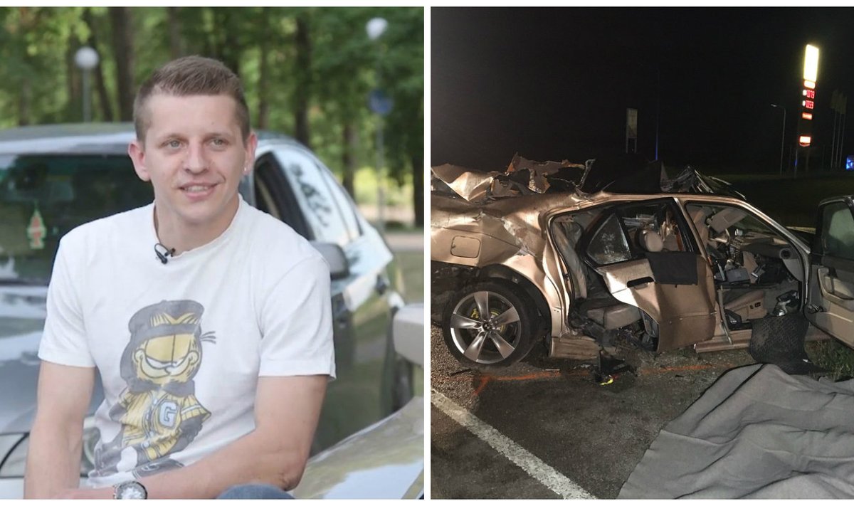 Jaan Piim ja tema juhitud BMW pärast traagilist õnnetust.