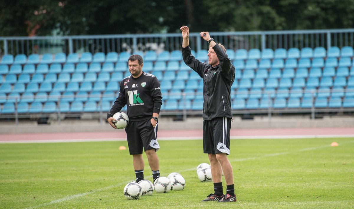Levadia treenerid Marko Kristal ja Indrek Zelinski eilsel treeningul.