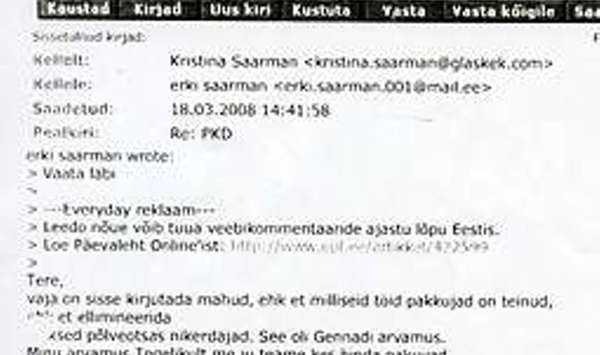 VÕRU POLIITIKA SALADUSED: Näide Erki Saarmani kirjavahetusest oma abikaasaga.