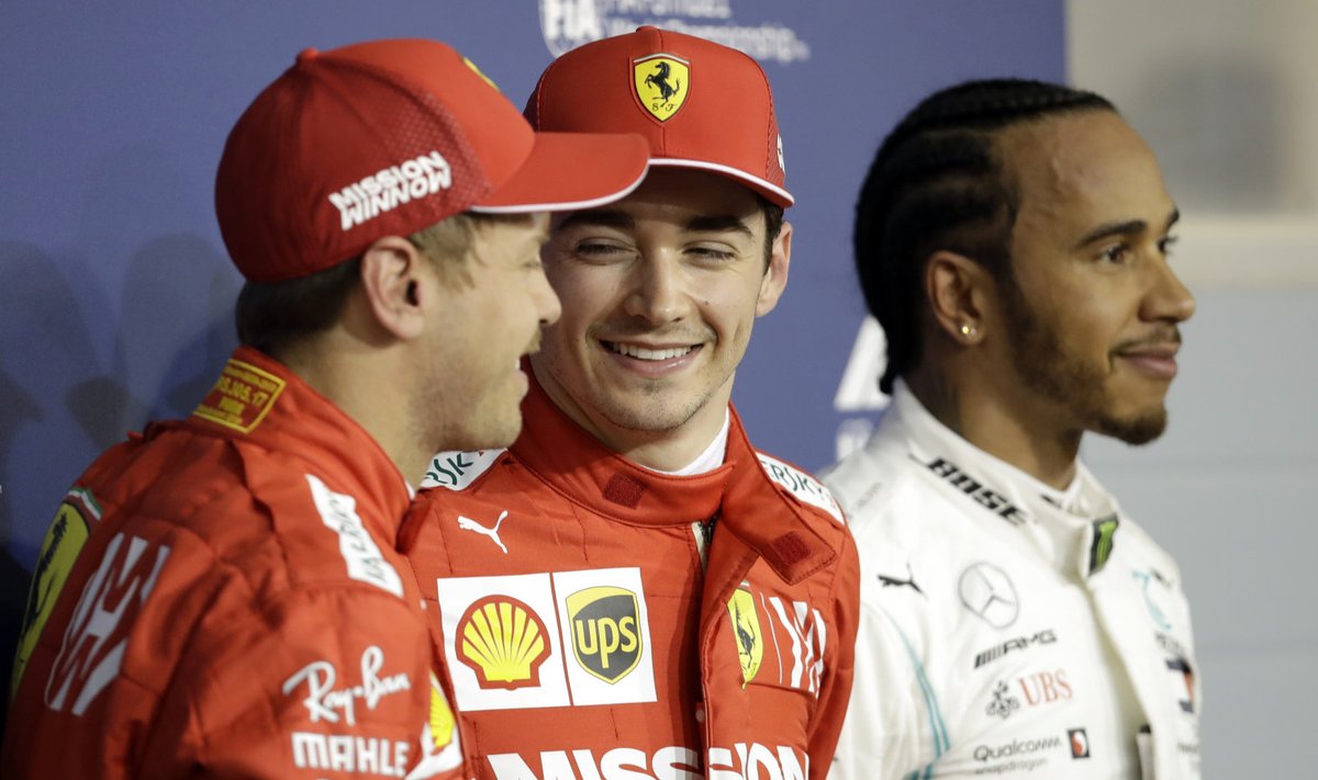 Vasakult: Sebastian Vettel, Charles Leclerc ja Lewis Hamilton