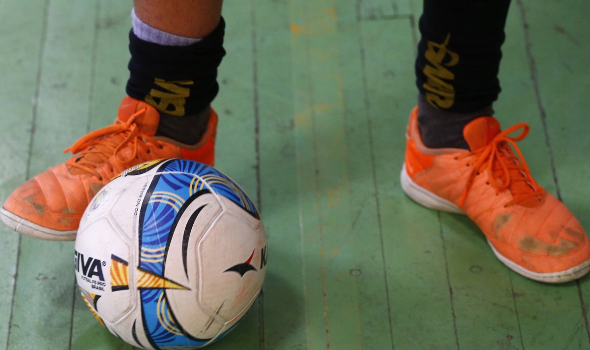 A futsal ball is pictured at Brazil's Sport Club Do Recife in Recife