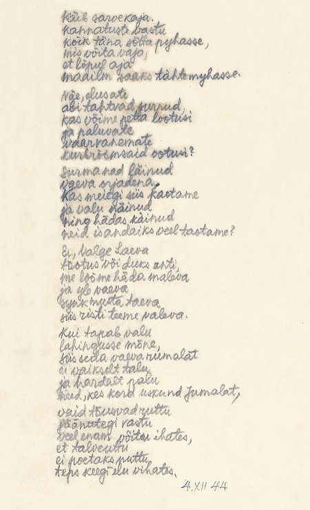 Uku Masingu enda käega kirjutatud luuletus.