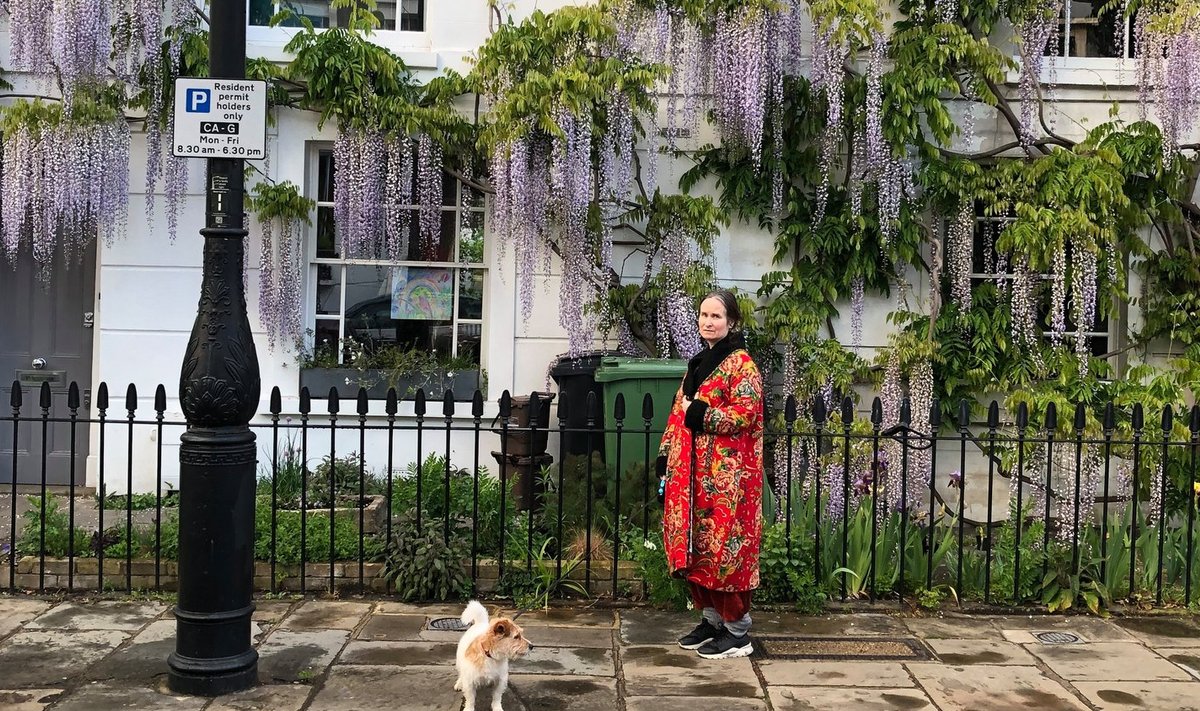 KOROONAAEG SUURLINNAS: Kunstnik Kadi Estland oma koera Kunstiga Londonis, kus kehtestatakse neljapäeval, 5. novembril kuu aega kestev lockdown.