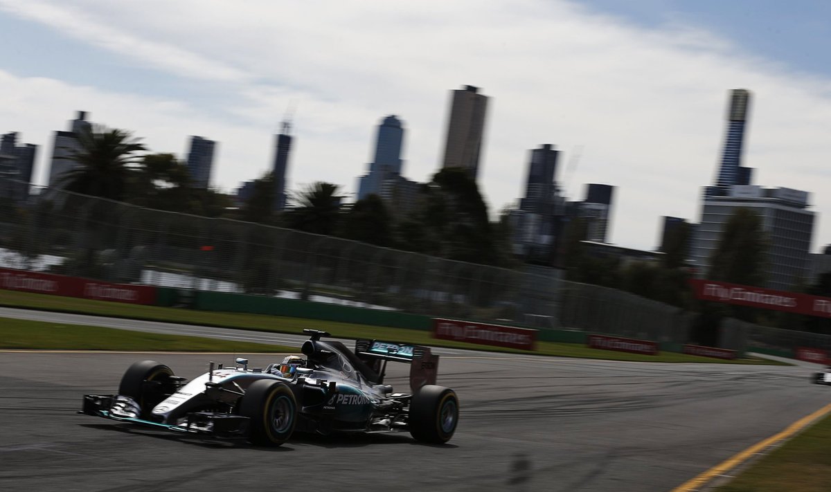 Mercedes Formula One driver Lewis Hamilton of Britain drives during the third practice session of the Australian F1 Grand Prix at the Albert Park circuit in Melbourne