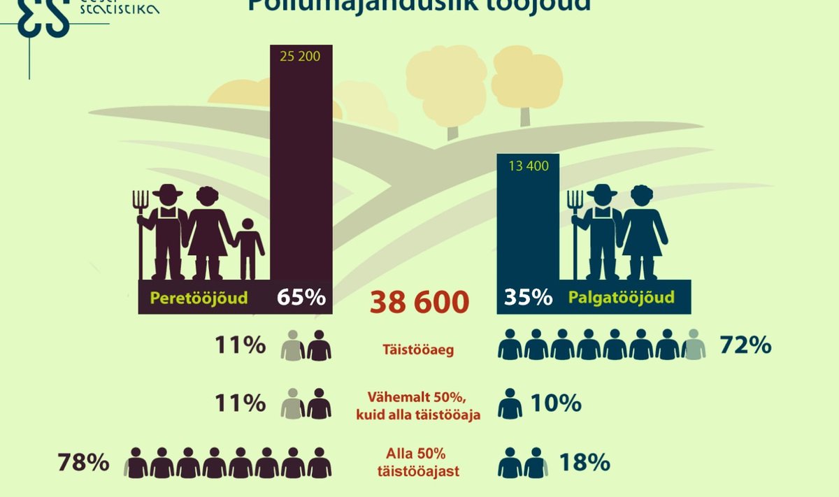 Põhilise osa Eesti põllumajandustööst teeb ära suurte majapidamiste alaline tööjõud.