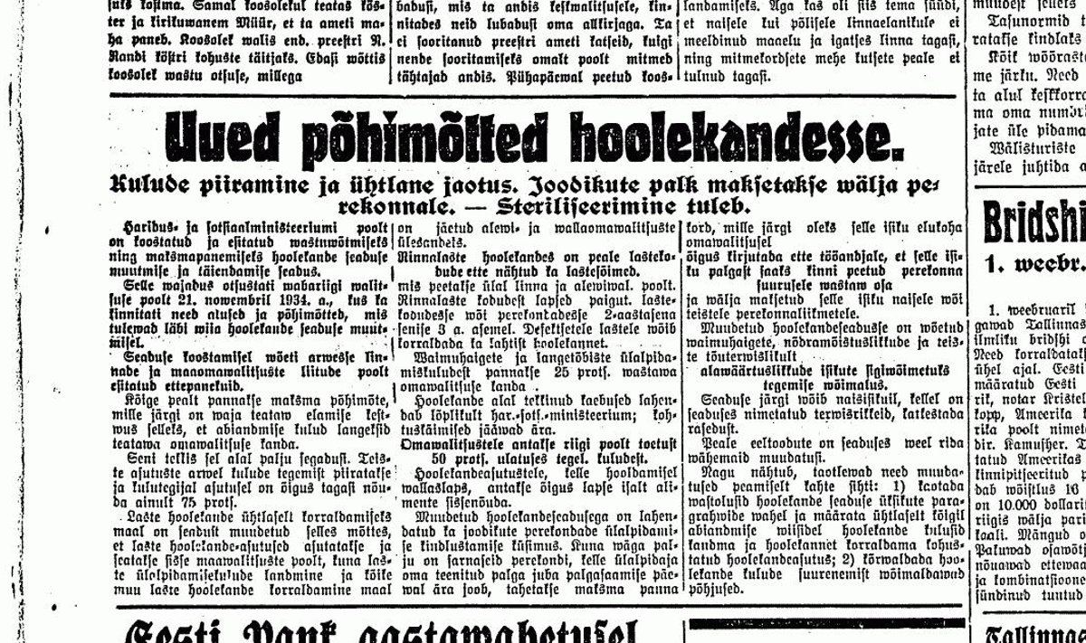STERILISEERIMINE TULEB: Vaba Maa teatas jaanuaris 1935, et alaväärtuslikke eestlasi ootab ees steriliseerimine.