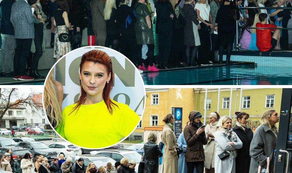 Tallinn Fashion Week 2024 - pikad looklevad järjekorrad, palavus ja istekohtade puudus. Ringi sees ürituse kommunikatsioonijuht Meisi Volt. 