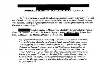 Väljavõte USA senati luureraportist. Freeh kohtus Prevezoni asjus Venemaa riigiametnikega.