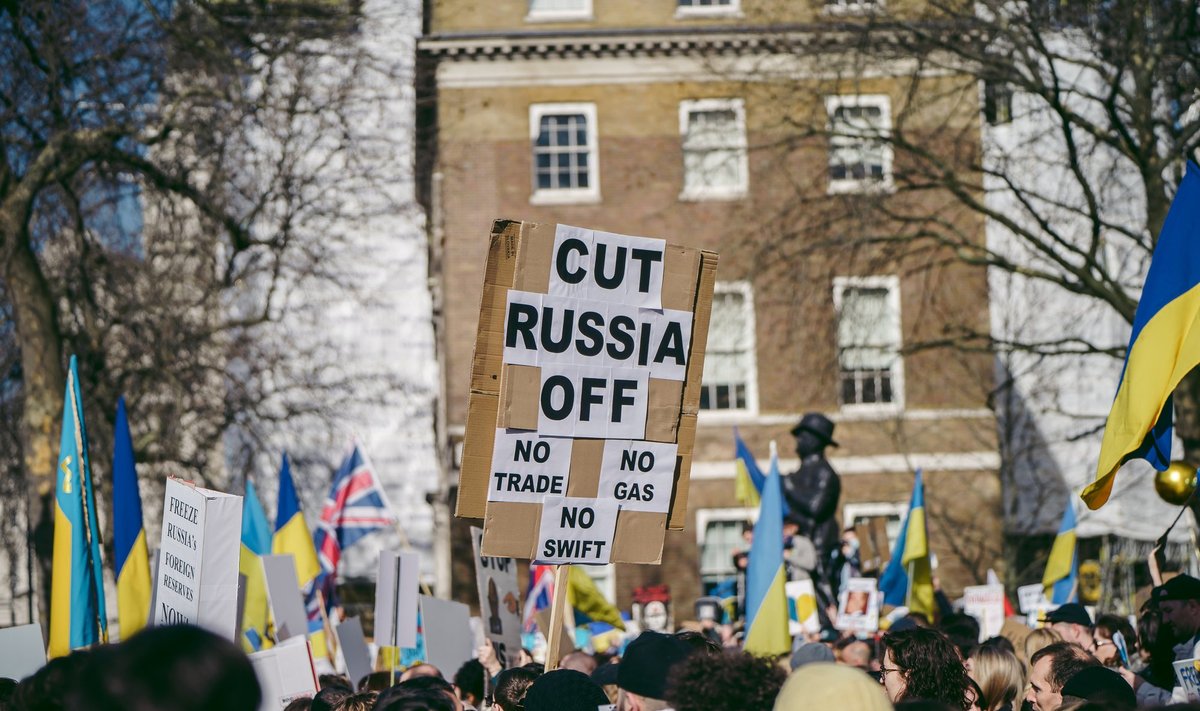 Protest Venemaa sõjategevuse vastu Ukrainas 2022. aasta veebruaris.
