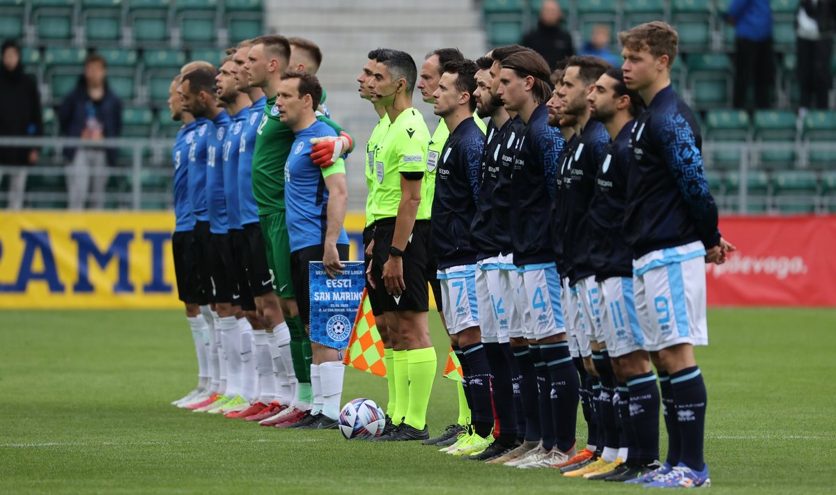 Eesti ja San Marino jalgpallikoondised Lillekülas toimunud matšis.