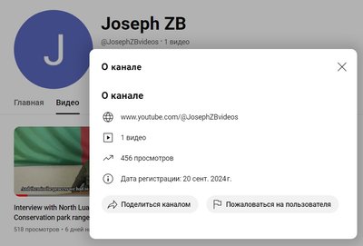 Скриншот профиля Joseph ZB на YouTube