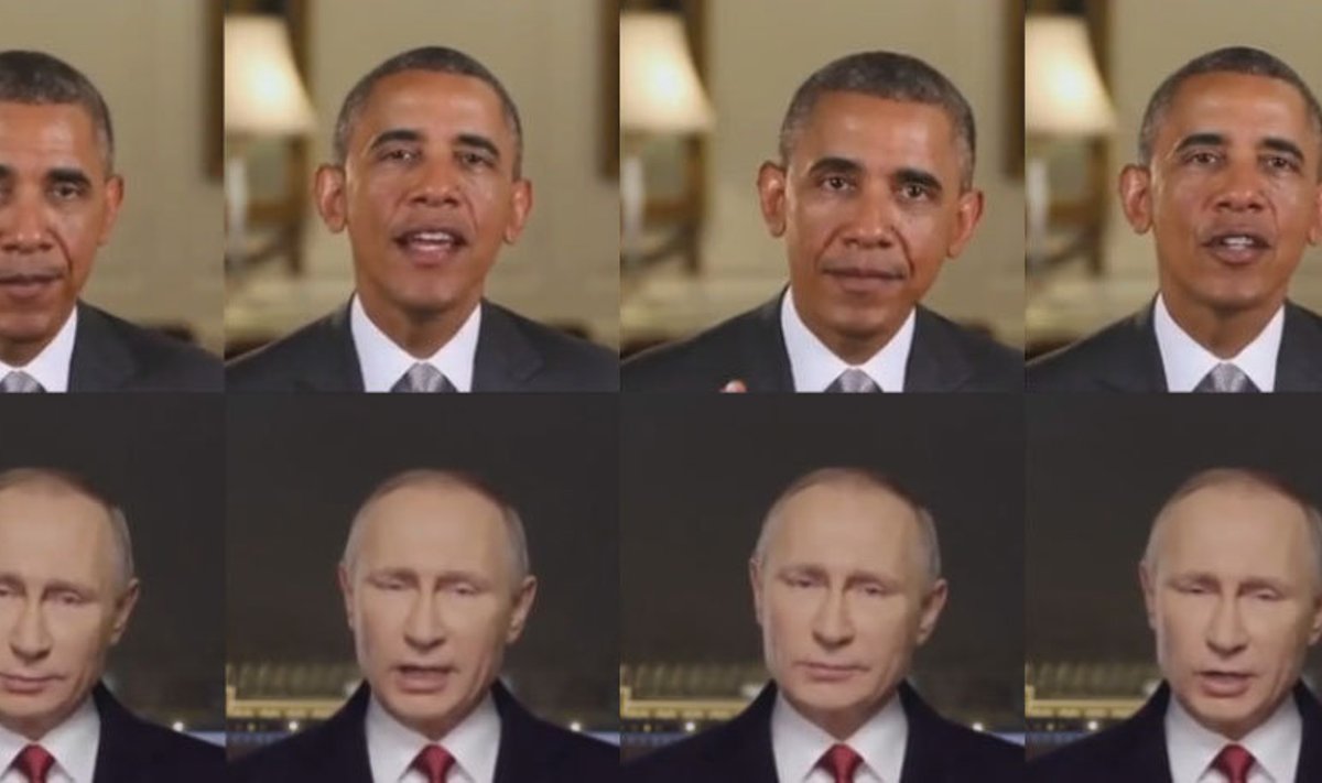 Näidis, kuidas Vladimir Putini nägu on pandud jäljendama Barack Obama näoilmeid ja poose