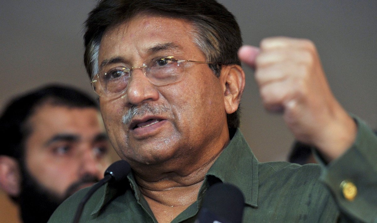 File picture shows former president of Pakistan Pervez Musharraf gesturing during a news conference in Dubai