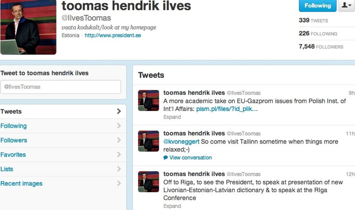 Toomas Hendrik Ilvese Twitteri-konto