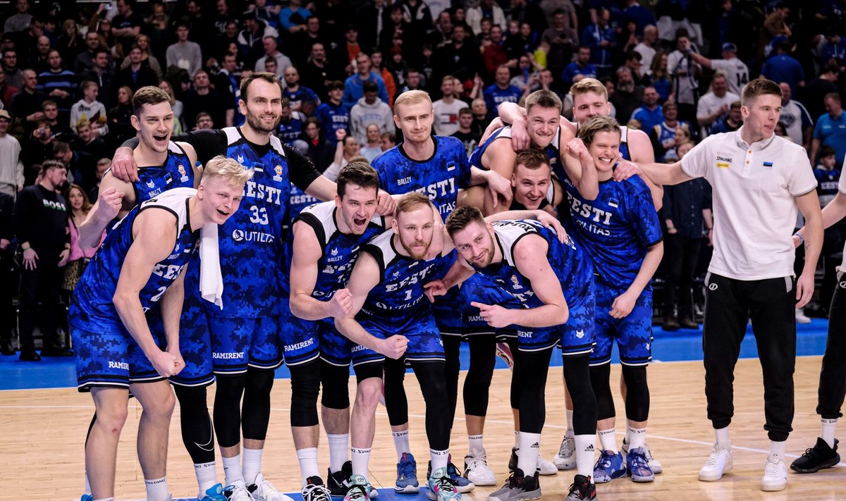 Eesti korvpallikoondis pärast võitu Sloveenia üle.
