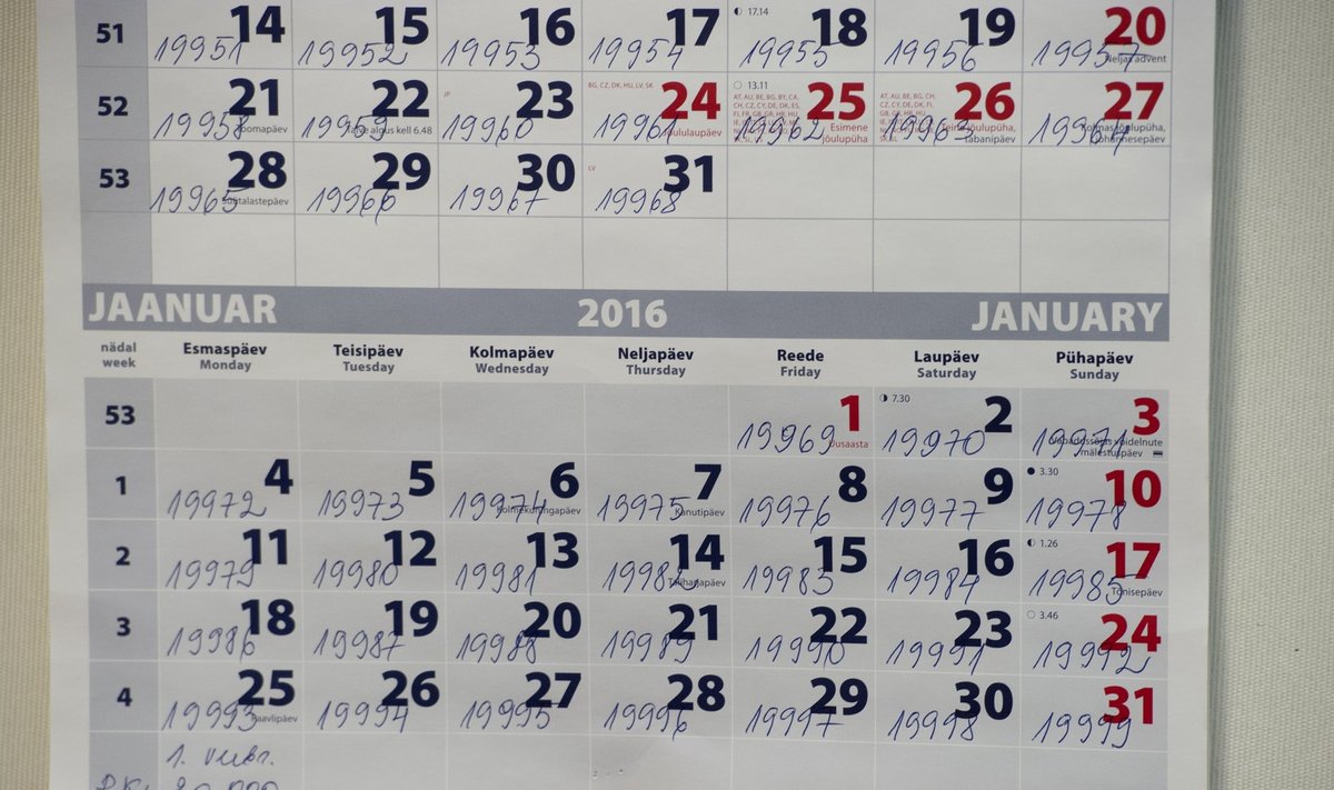 Kalender ERR-is Päevakaja toimetuse seinal. 