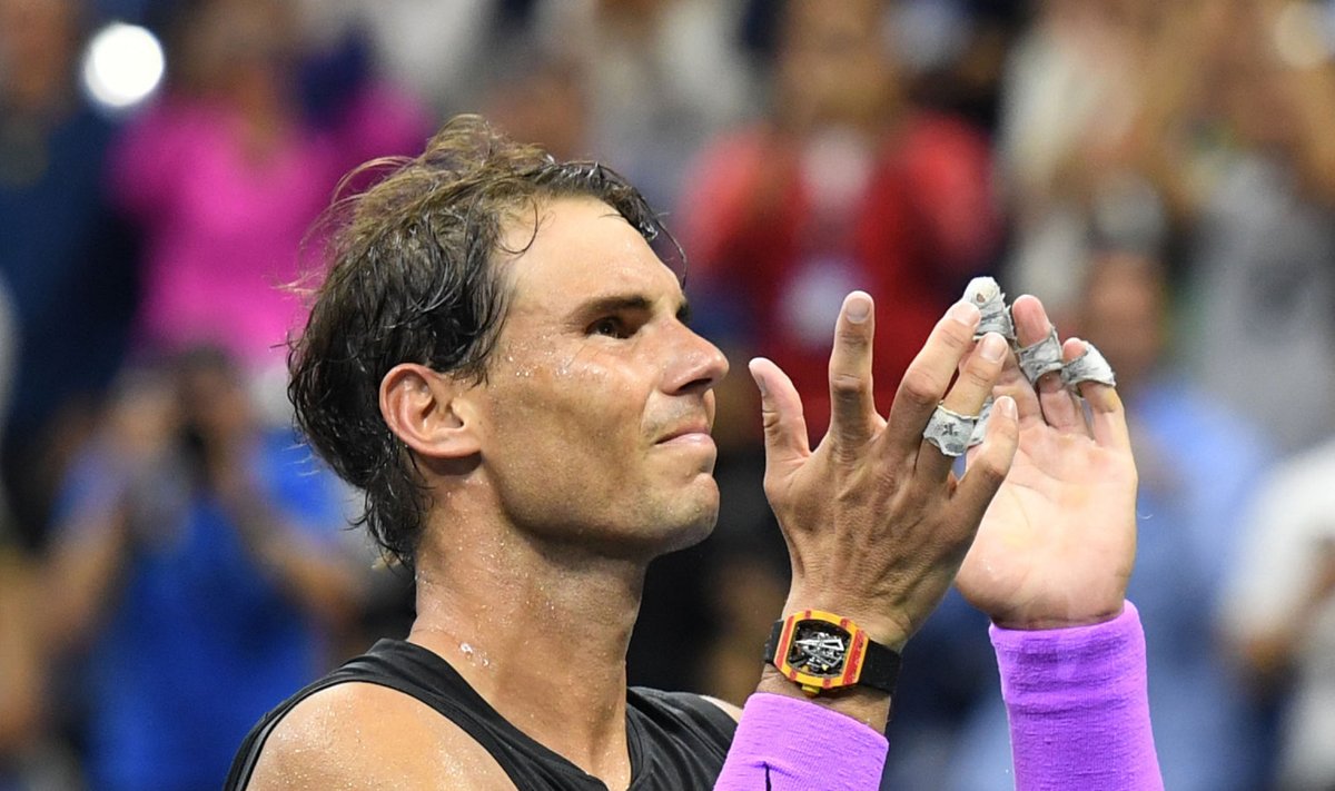 Rafael Nadal US Openi võitu tähistamas