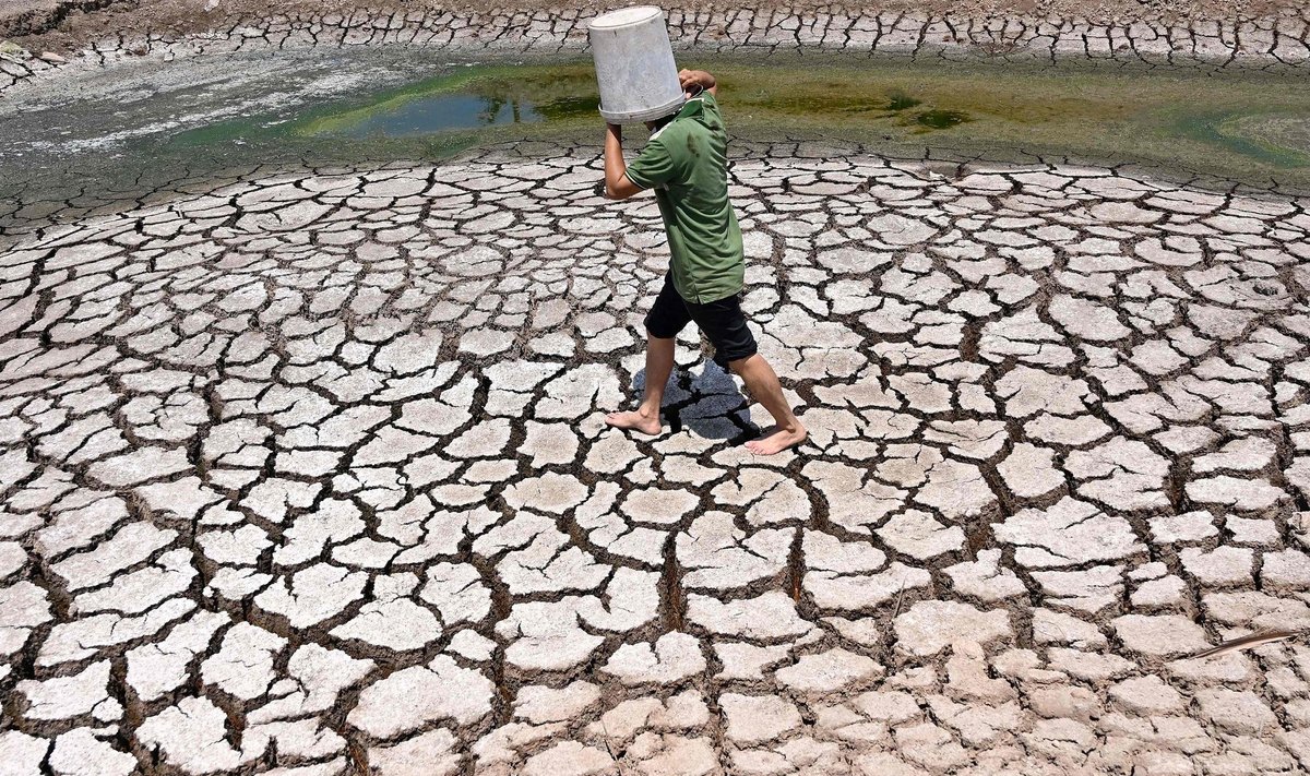 Üha soojeneva ilma tõttu kuivavad paljud veekogud. Fotol Vietnami elanik kuivanud tiigipõhjal selle aasta märtsis 