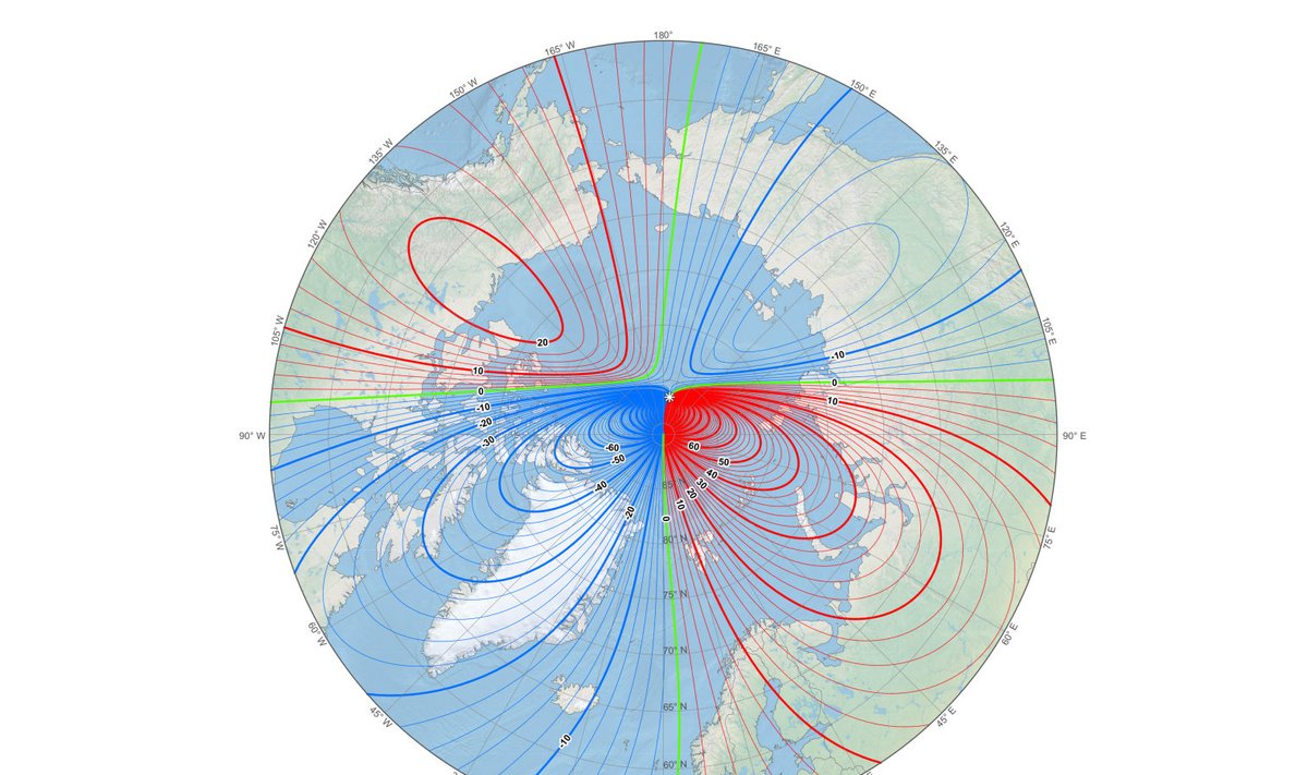  Maa magneetilise põhjapooluse uus asukoht (valge täheke)