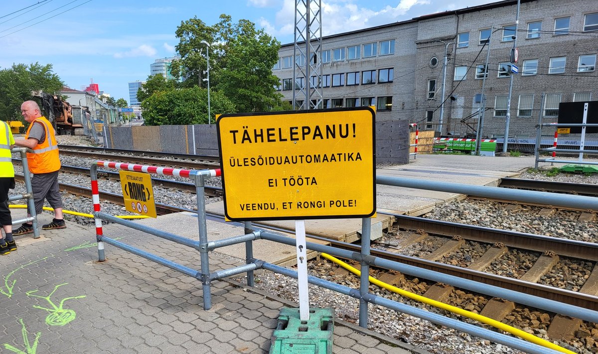 VAID ÜKS SILT: Jalakäijatele, kes lähenevad ülekäigule vasakult poolt ehk Tondi trammipeatusest, ei ole silti nähagi.