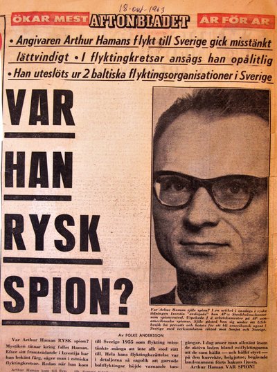 SPIOON: Rootsi päevalehe Aftonbladeti vastus küsimusele, kas Arthur Haman oli Vene spioon, kõlas – JAH. Väljavõte ajalehe 18. oktoobri 1963 numbrist.