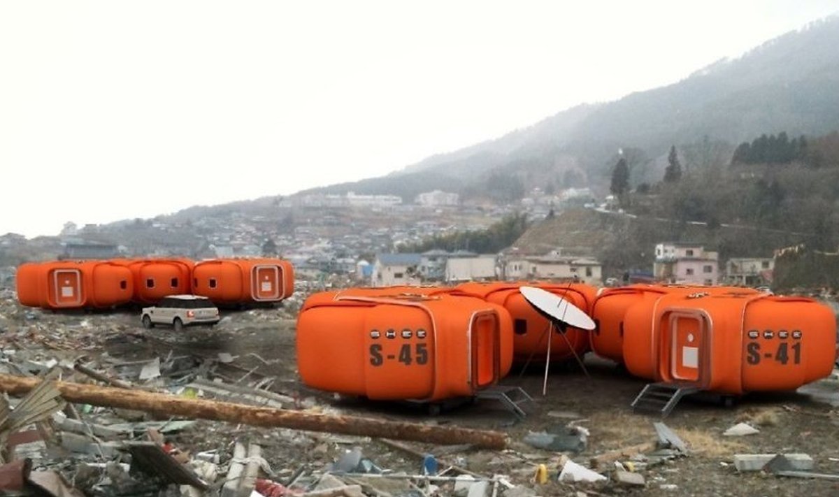 Модульные здания, развернутые после цунами в Японии