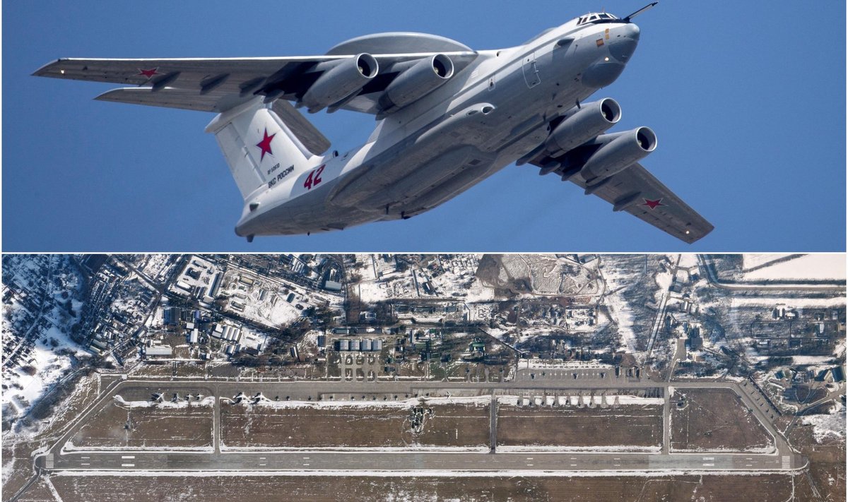 LENNUVÕIMETU TERASLIND: Vene luurelennuk A-50 (ülemine foto) on pärast partisanide rünnakut lennuvõimetu, väidab Valgevene opositsioon. Alumisel fotol on lennuväli, kuhu kahel diversandil ligi hiilida õnnestus. See asub 12 km kaugusel Minskist.