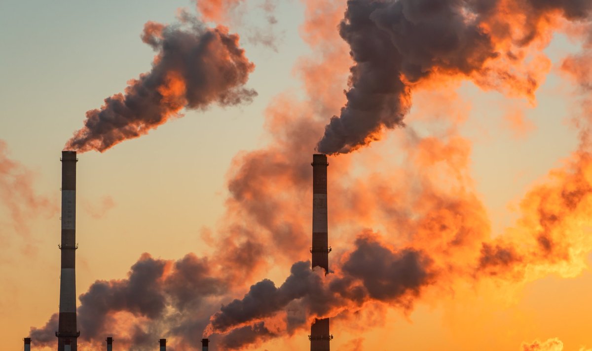 Aerial,View,Of,High,Smoke,Stack,With,Smoke,Emission.,Plant