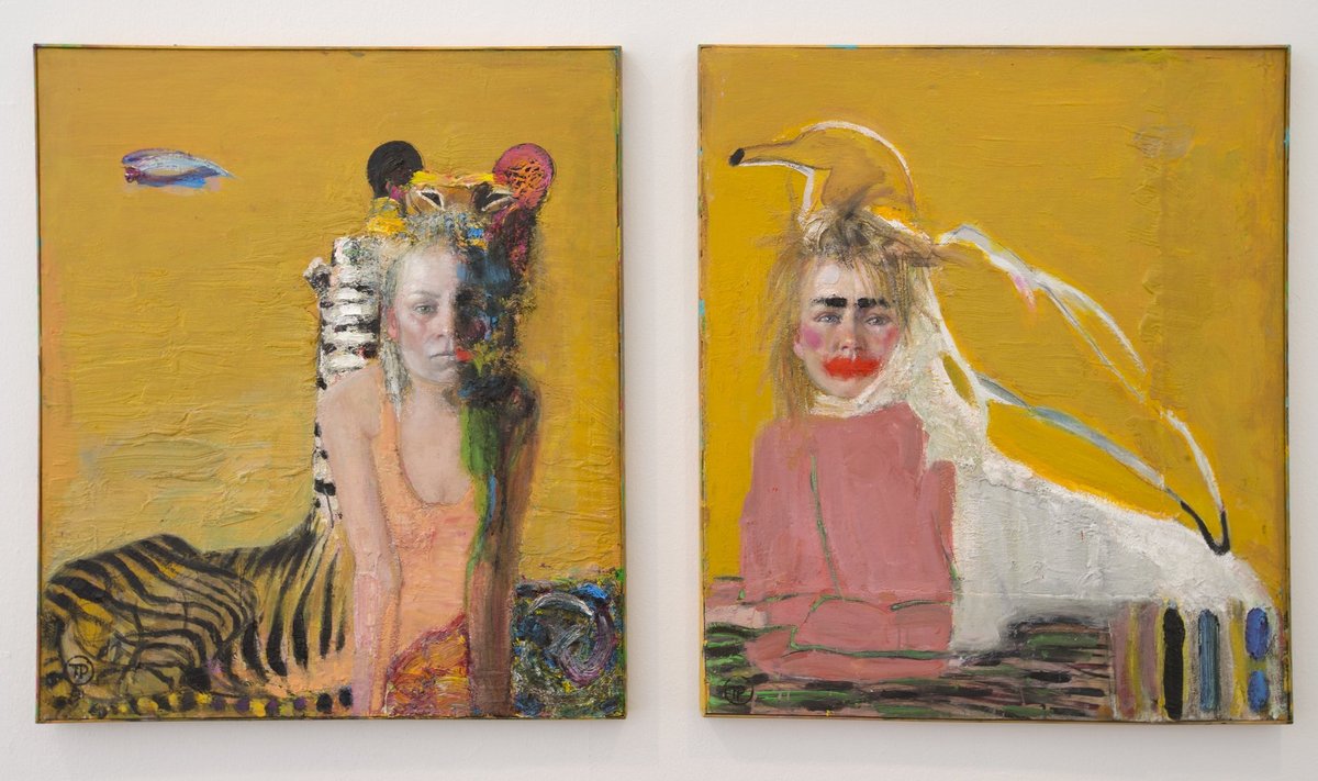 Tiit Pääsukese kaksikportree Liis Lemsalust näituselt „Kaunitar ja koletis”.  „Kris &amp; Kris I-II”, 2016