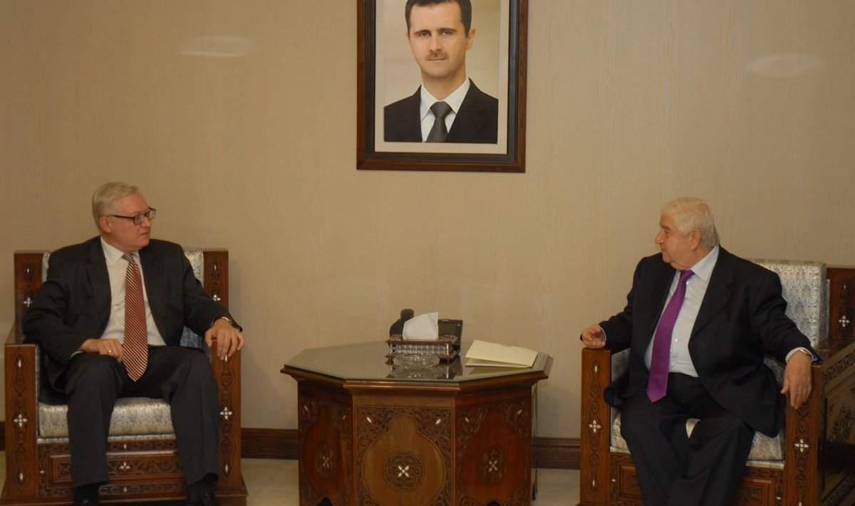 Syrian Foreign Minister Walid al-Muallem  meets Russian deputy Foreign Minister, Sergei Ryabkov, in Damascus