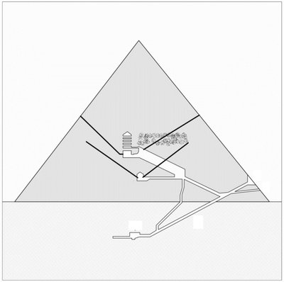 Skaneerides avastatud kamber on tumedatupsuline ala püramiidi keskel oleva tõusujoones kulgeva galerii kohal.