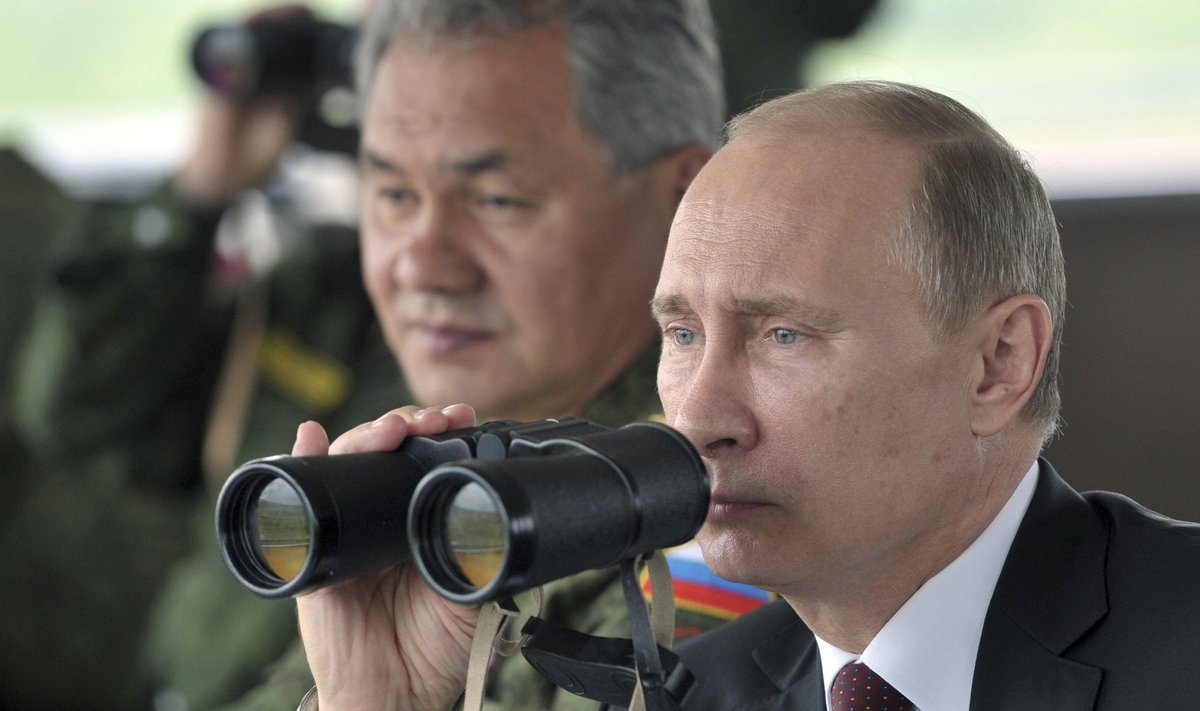 Russian President Putin watches military exercises with DM Shoigu during his visit to Russia's far eastern Sakhalin region