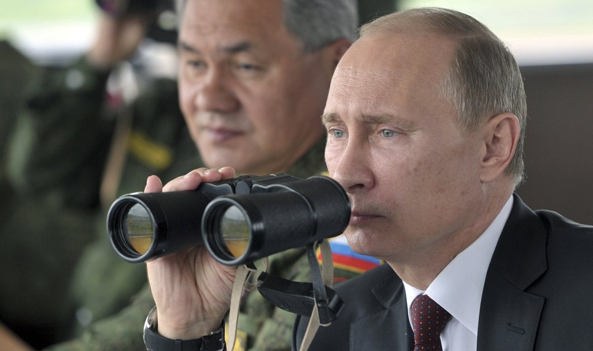 Russian President Putin watches military exercises with DM Shoigu during his visit to Russia's far eastern Sakhalin region