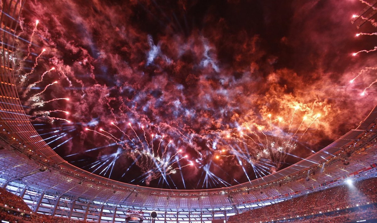 Fireworks explode during the opening ceremony of the 1st European Games in Baku