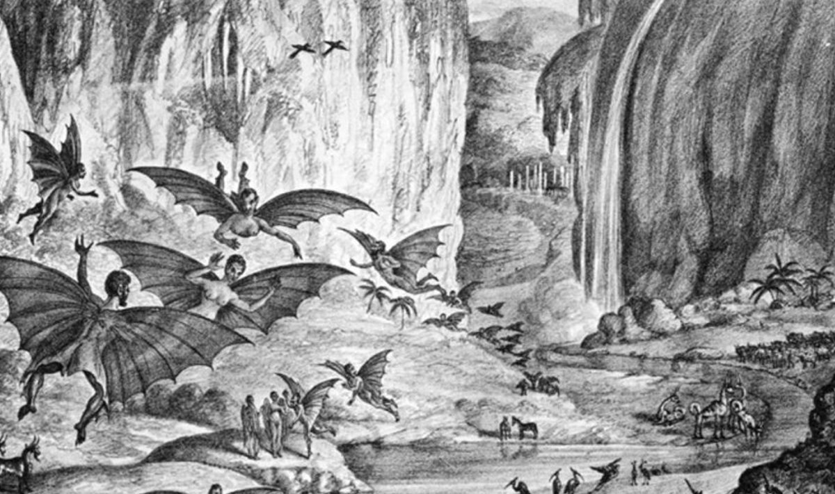 The Suni illustratsioon 28. augustist 1835 näitas "avastatud tiivulisi humanoide" Kuu kohal lendamas. 