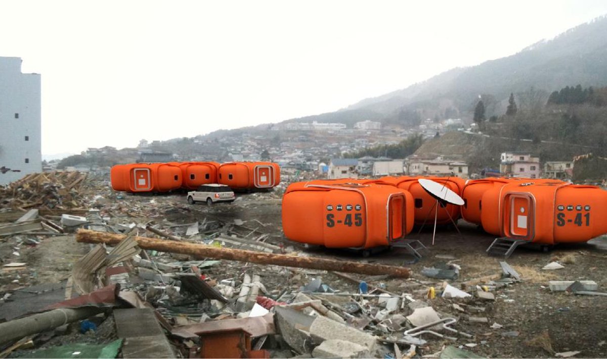 Siin kujutatakse marsimaja Jaapanis tsunami laastatud katastroofipiirkonnas. Just sellistesse oludesse on ehitis praegu mõeldud.